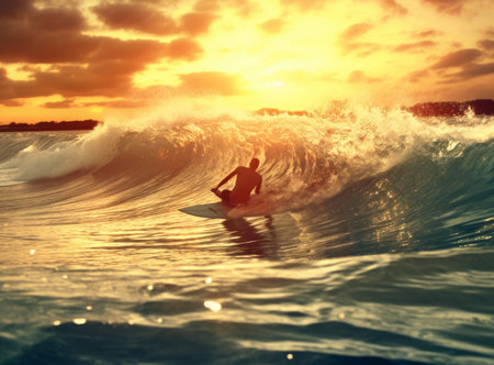 Surfer in ocean. Illustration Generative AIの素材