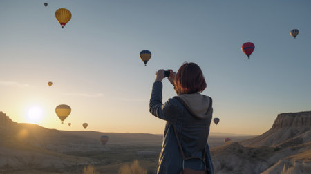 Air balloons on mountain. Illustration Generative AIの素材