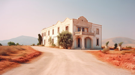 Old abandoned house in the middle of the desert. vintage tone.の素材