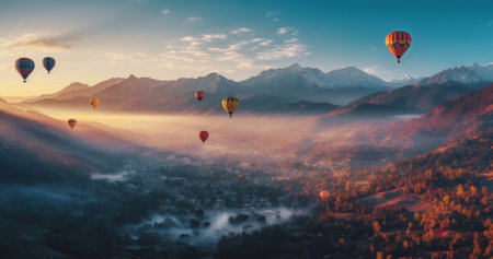 Colorful hot air balloons. Illustration Generative AIの素材