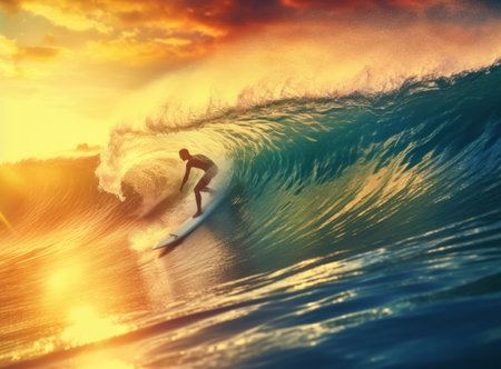Surfer in ocean. Illustration Generative AIの素材