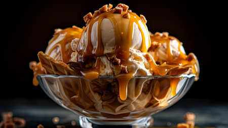 Caramel ice cream. Illustration Generative AIの素材