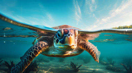Turtle underwater. Illustration Generative AIの素材