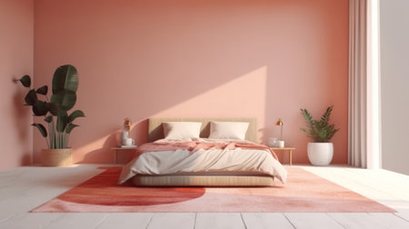 Minimalist bedroom in pastel colors. Illustration Generative AIの素材
