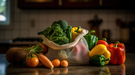 Bag with vegetables. Illustration Generative AIの素材