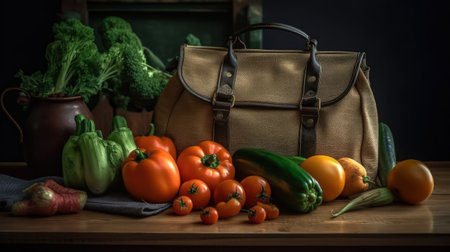 Bag with vegetables. Illustration Generative AIの素材