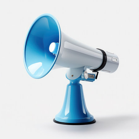 Blue and white megaphone. Illustration Generative AIの素材