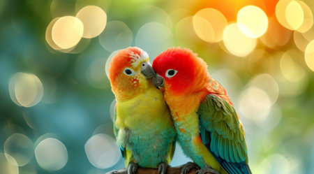 parrot love birds on light background.の素材