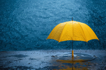 yellow umbrella on a rainy day.の素材