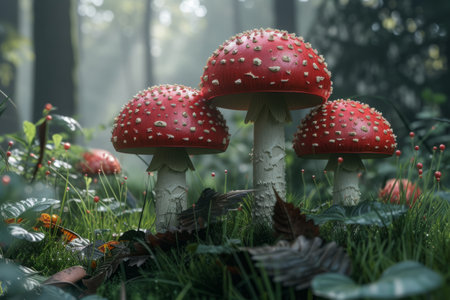 these red mushrooms in the forest are the perfect mushroom for this article.の素材
