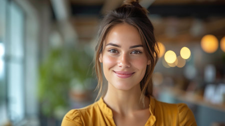 Portrait of a cheerful young businesswoman in her office, facing the camera.の素材