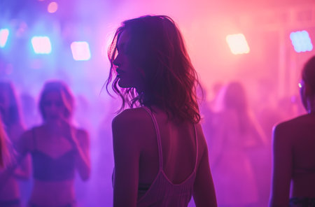 a girl and others dance and drink at a music party dance party.の素材