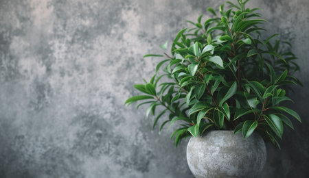 a pot of green plants against a concrete wall.の素材