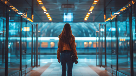 A Young Businesswoman Walking Through a Train Station Gate.の素材