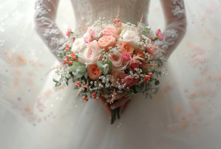 flower bouquet and wedding gown.の素材