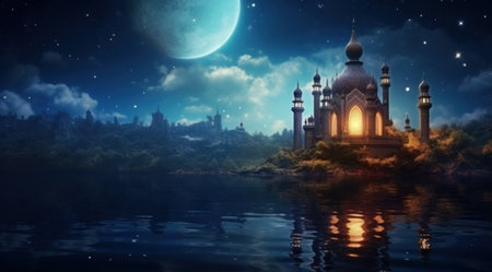 a candle and lantern, accompanied by a star and moon in the skyの素材