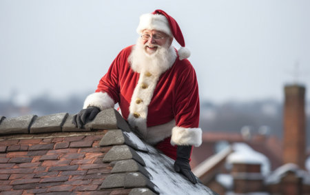 santa claus laying on the roof watching snowy skyの素材