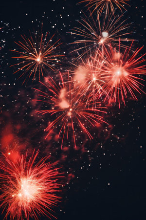fireworks exploding in the air, with a black background.の素材