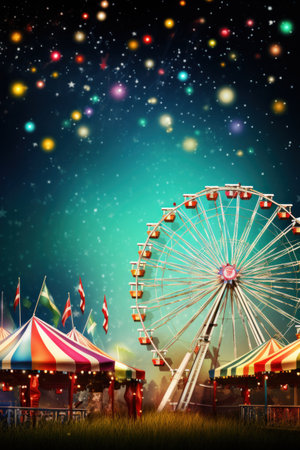 This stock photo features a lively carnival scene in the background.の素材