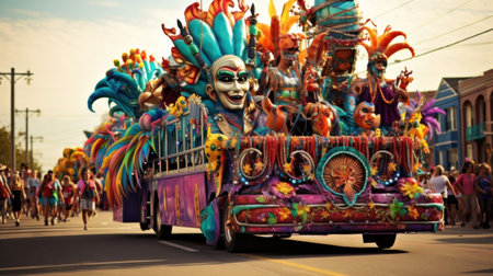 A lively carnival parade provides a festive and celebratory background.の素材