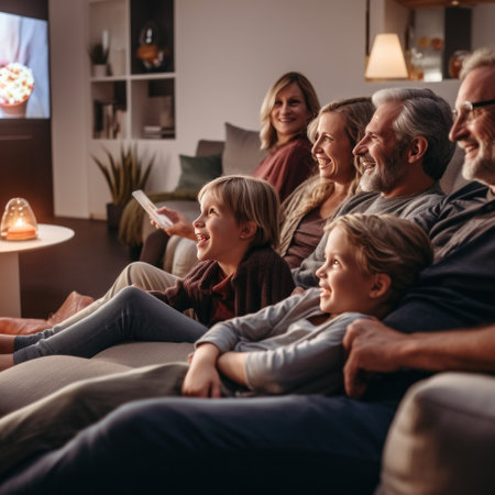 A multi-generational family, including grandparents, parents, and young childrenの素材