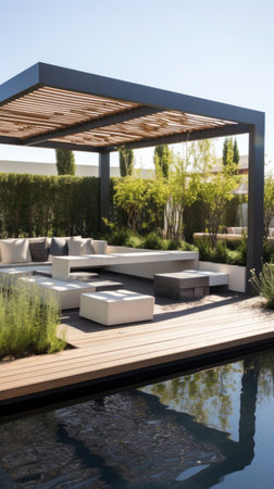 garden that seamlessly integrates with the surrounding architecture.の素材