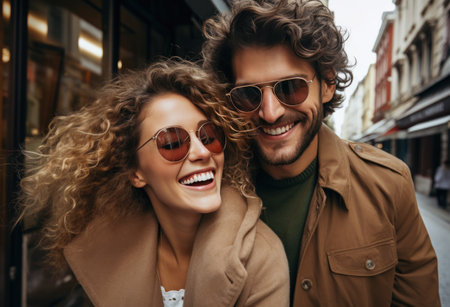 young man, woman hugging laughing carrying by arm,の素材