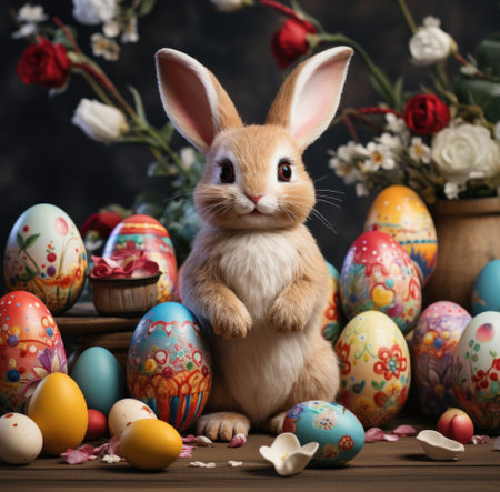easter bunny and eggs in the grass,の素材