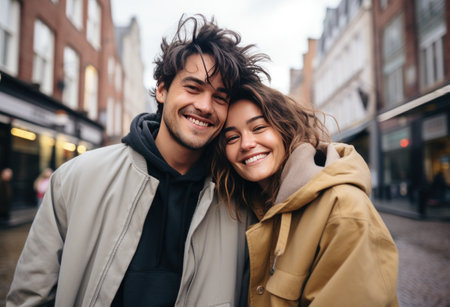 happy happy young couple smilingの素材