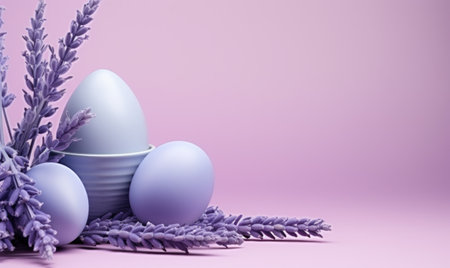 lavender background with blue eggs and lavender,の素材