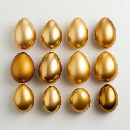 golden easter eggs on white background,の素材
