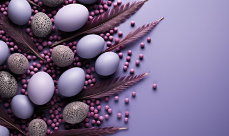 lavender background with blue eggs and lavender,の素材