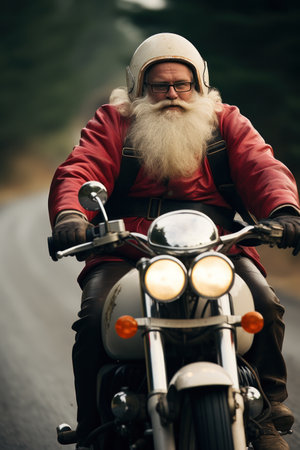 santa on motorbike with big bad.の素材