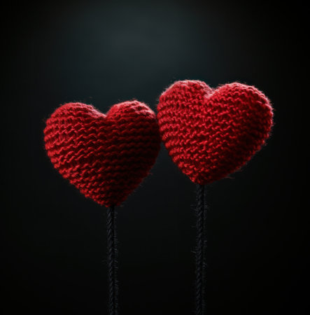 two crochet hearts on a toothpick,の素材