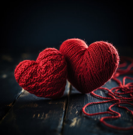 two crochet hearts on a toothpick,の素材