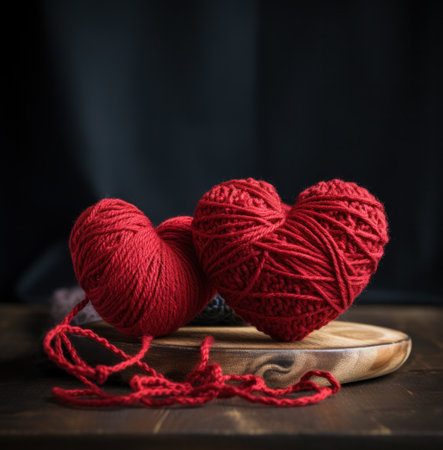 two crochet hearts on a toothpick,の素材