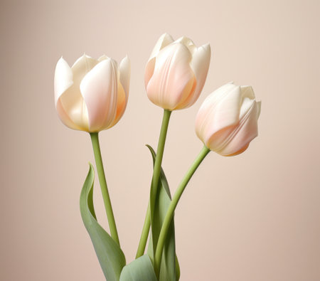 tulip stem with white blooms set in ivory,の素材