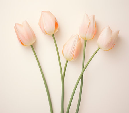 tulip stem with white blooms set in ivory,の素材