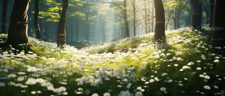 white flowers bloom in a forest,の素材