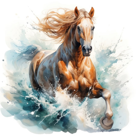 watercolor sea Horse isolated on whiteの素材