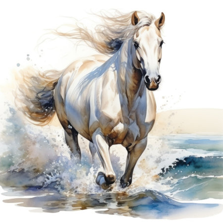 watercolor sea Horse isolated on whiteの素材