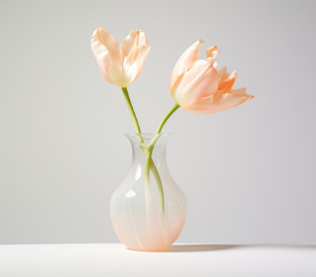 a white tulip in a vase is in front of a white background,の素材