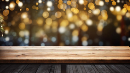 an empty wooden table top on a terrace. In the backgroundの素材
