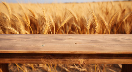 an old wood table next to a wheat field,の素材