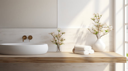an image of the table in a modern white bathroom,の素材