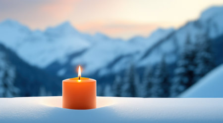 candle on a snow covered hill background,の素材