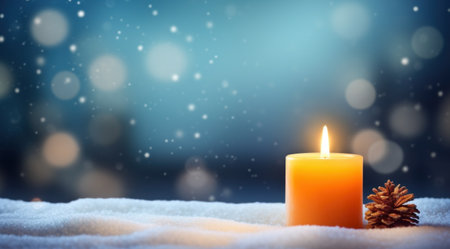 christmas background winter candle in snow background,の素材