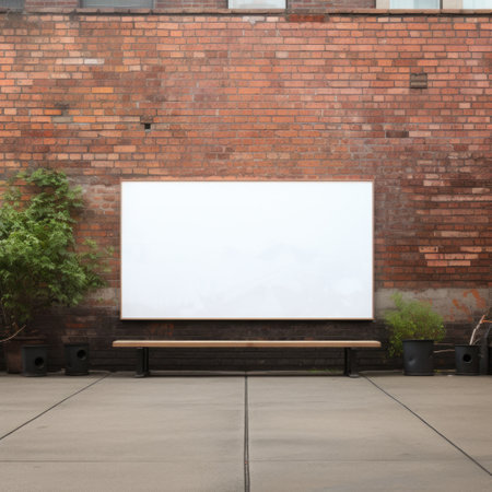 Billboard mockup with blank front, realistic on a mockup template in grunge brick wallの素材