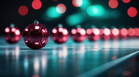 christmas baubles line up in rows on a shiny surface,の素材