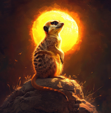 Meerkat silhouette against sunset.の素材